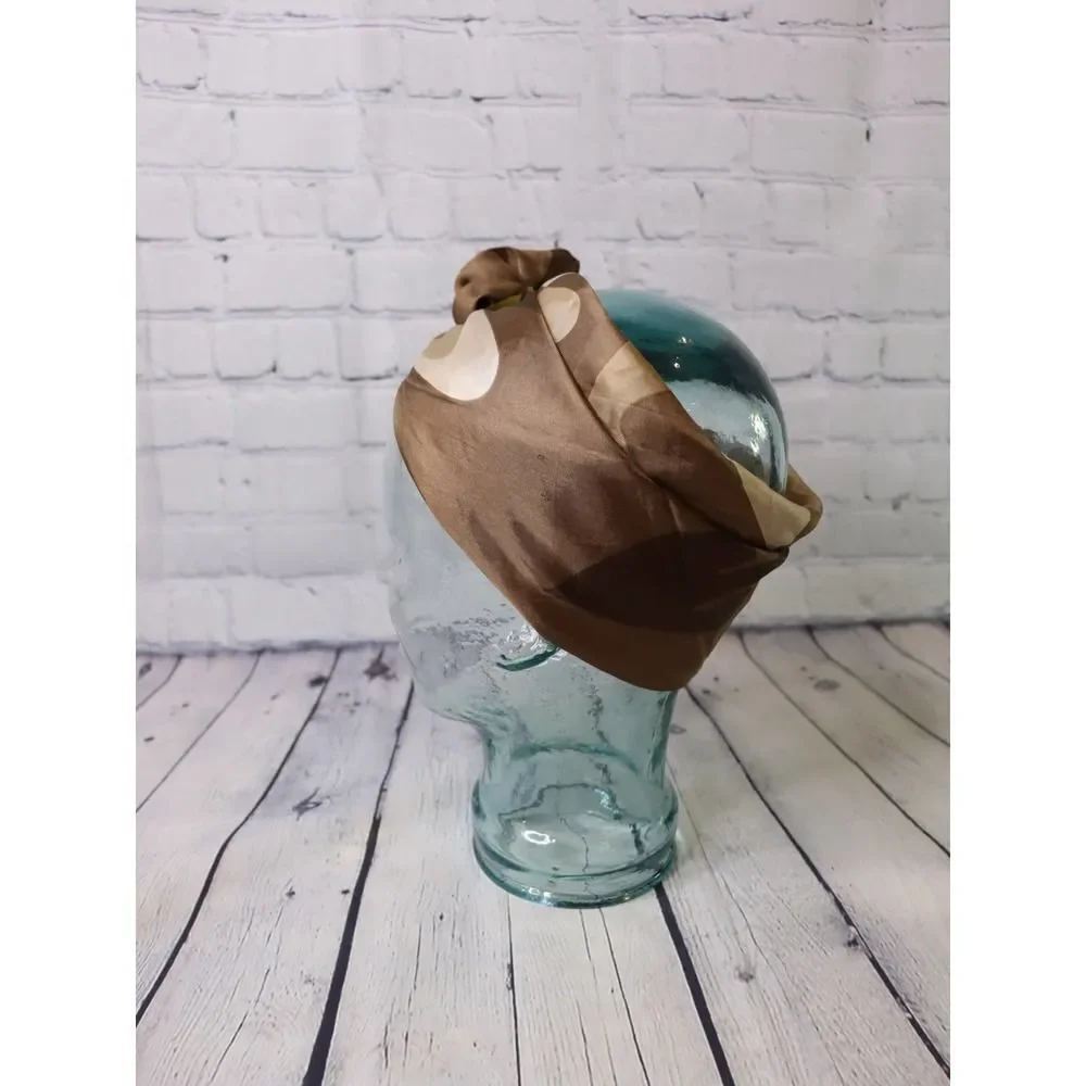 Vintage Italian Scarf – 60s Acetate Brown Wavy Print Headscarf Made in Italy